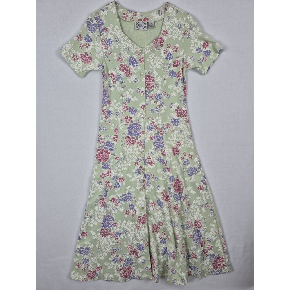 Bizzit Collection Vintage 90s Floral Maxi Dress Green Lace Up Back